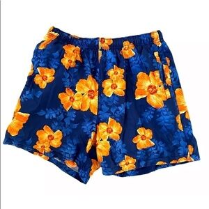 Mens Nautica Sz Medium Swim Trunks Boardshorts Mesh Lined Blue Hawaiian Pockets